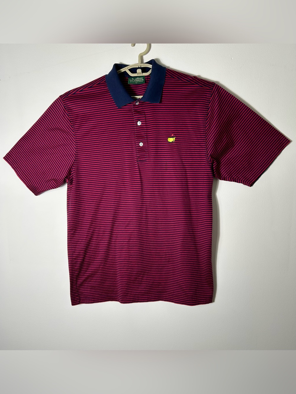 Vintage Masters Polo Amen Corner Mens Large Red Blue Striped Golf Pima Cotton